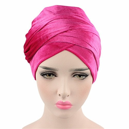 Qhome cap Qhome Luxury Pleated Velvet Turban Hijab Head Wrap Extra Long Tube Indian Headwrap Scarf Tie - Image 2