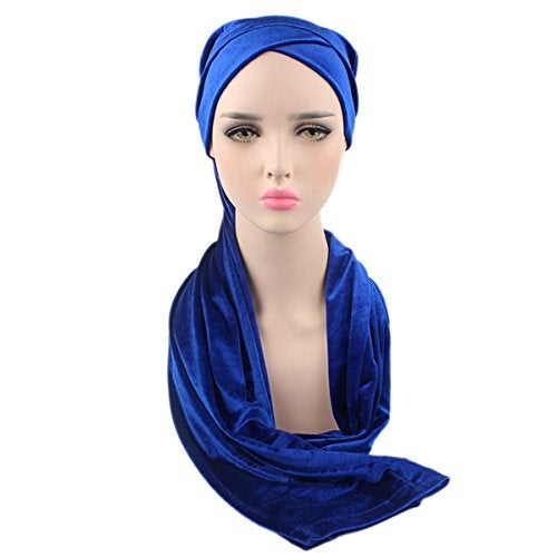 Qhome cap Qhome Luxury Pleated Velvet Turban Hijab Head Wrap Extra Long Tube Indian Headwrap Scarf Tie - Image 5