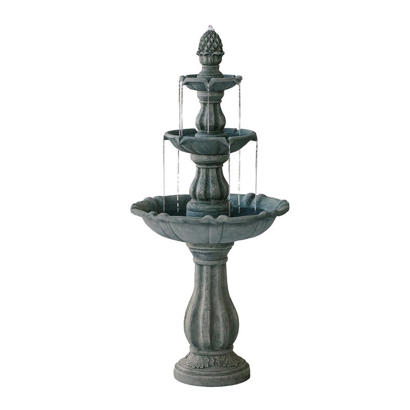XBrand 3Tier Freestanding Waterfall Fountain wPump Pineapple Top 51 Inch Tall Grey Large Outdoor Garden Fountain Ideal for Garden Porch and Lawn