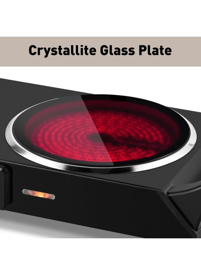 كوسيماكس لوحة ساخنة مزدوجة كهربائية ، 1200W + 900W لوحة التدفئة السيراميكية تحت الحمراء مع مقابض مضادة للتحرير المحمولة ، التحكم في درجة الحرارة المزدوجة ، متوافقة مع جميع أدوات الطبخ - Image 3