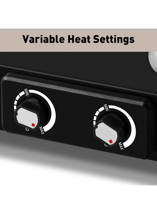 كوسيماكس لوحة ساخنة مزدوجة كهربائية ، 1200W + 900W لوحة التدفئة السيراميكية تحت الحمراء مع مقابض مضادة للتحرير المحمولة ، التحكم في درجة الحرارة المزدوجة ، متوافقة مع جميع أدوات الطبخ - Image 4
