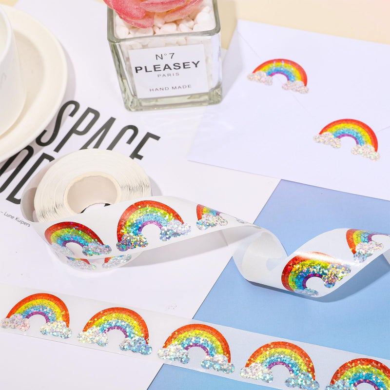 Whaline Rainbow Stickers Roll Laser Colored Rainbow Shape Seal Stickers Waterproof Self-Adhesive Decals for Envelope Journal Decor Birthday Teacher Reward, 500 Pcs - Image 3