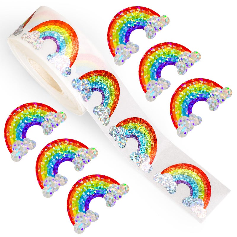 Whaline Rainbow Stickers Roll Laser Colored Rainbow Shape Seal Stickers Waterproof Self-Adhesive Decals for Envelope Journal Decor Birthday Teacher Reward, 500 Pcs - Image 1