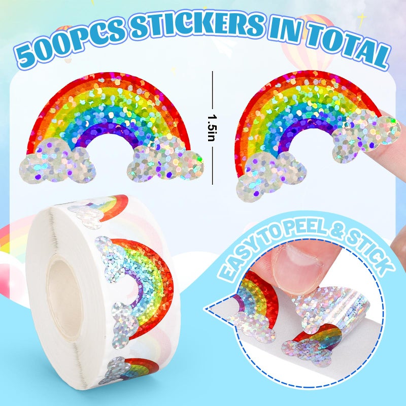 Whaline Rainbow Stickers Roll Laser Colored Rainbow Shape Seal Stickers Waterproof Self-Adhesive Decals for Envelope Journal Decor Birthday Teacher Reward, 500 Pcs - Image 2