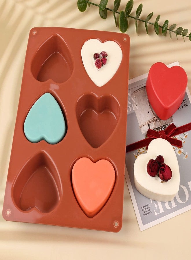 Actvty 6 Holes Heart Shaped Silicone Molds for Chocolate Bomb, Bath Bombs, Handmade Soap, Cake, Jelly, Pudding Making Set of 2 (Brown) - Image 2