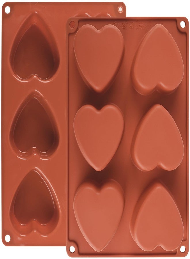 Actvty 6 Holes Heart Shaped Silicone Molds for Chocolate Bomb, Bath Bombs, Handmade Soap, Cake, Jelly, Pudding Making Set of 2 (Brown) - Image 1