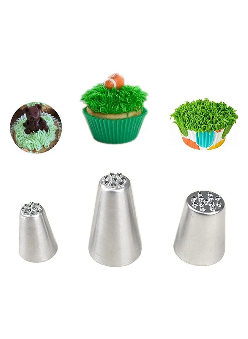 SYOSI - 3 Pcs Stainless Steel Grass Icing Nozzles Set Mousse Cake Decorating Tips Pipe Nozzle DIY Baking Tool Beginners Use for and Decoration Cupcakes Biscuits - Image 1