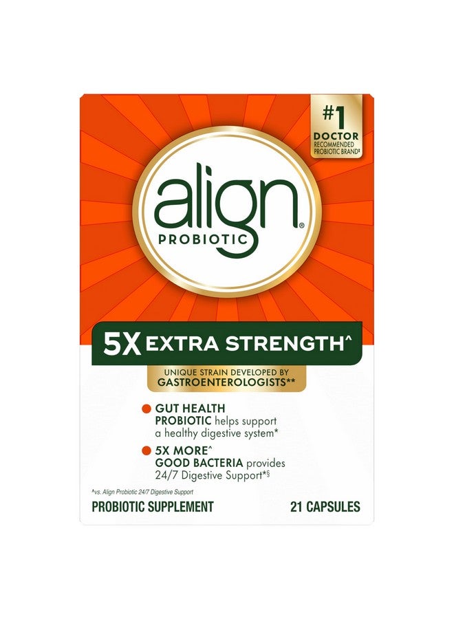 Align ألاين بروبيوتيك قوة إضافية، بروبيوتيك للنساء والرجال، العلامة التجارية الموصى بها من قبل الأطباء رقم 1‡، 5 أضعاف البكتيريا الجيدة^ لدعم نظام هضمي صحي*، 21 كبسولة (قد يختلف التعبئة) - Image 1