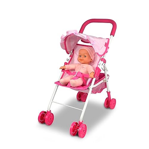 Anivia Baby Doll Collection Anivia Doll Stroller Heart Design Gifts for Toddlers and Girls Foldable Doll Stroller DA004L Pink - Image 1