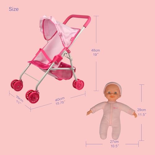 Anivia Baby Doll Collection Anivia Doll Stroller Heart Design Gifts for Toddlers and Girls Foldable Doll Stroller DA004L Pink - Image 5