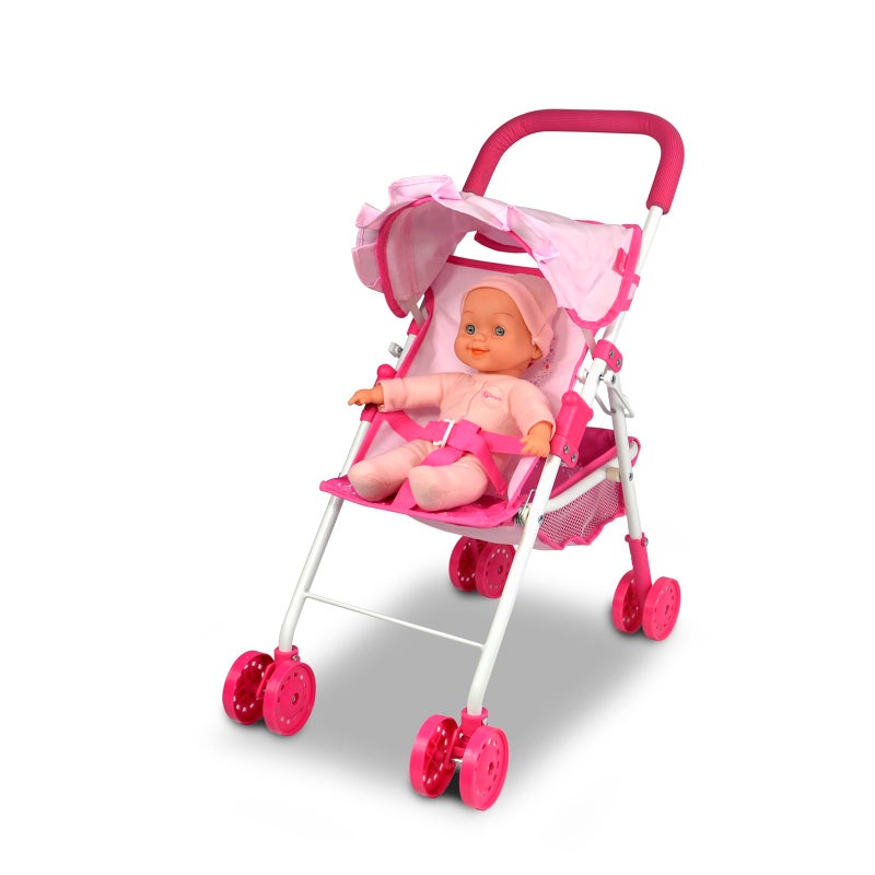 Anivia Baby Doll Collection Anivia Doll Stroller Heart Design Gifts for Toddlers and Girls Foldable Doll Stroller DA004L Pink - Image 4
