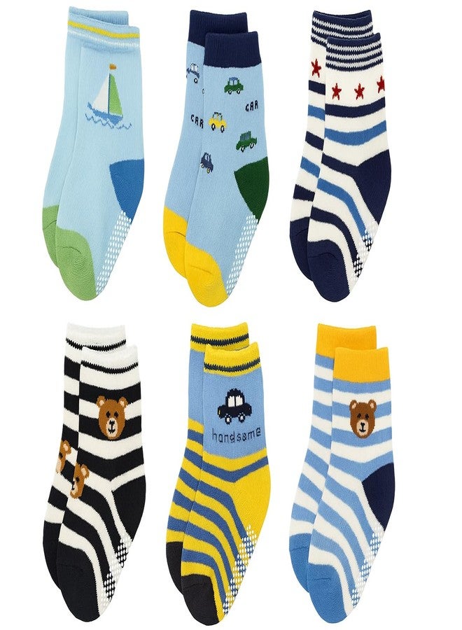 CUTEABLY Baby Boy Non-Slip Organic Cotton Socks, 6 Pairs (IN, Age, 0 Months, 6 Months, Pack of 6) - Image 1