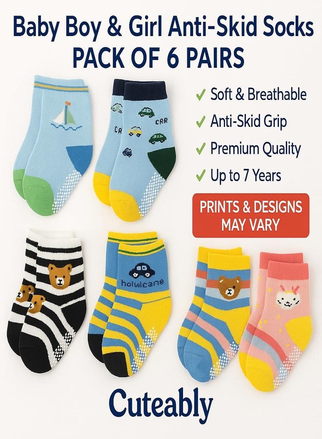 CUTEABLY Baby Boy Non-Slip Organic Cotton Socks, 6 Pairs (IN, Age, 0 Months, 6 Months, Pack of 6) - Image 2