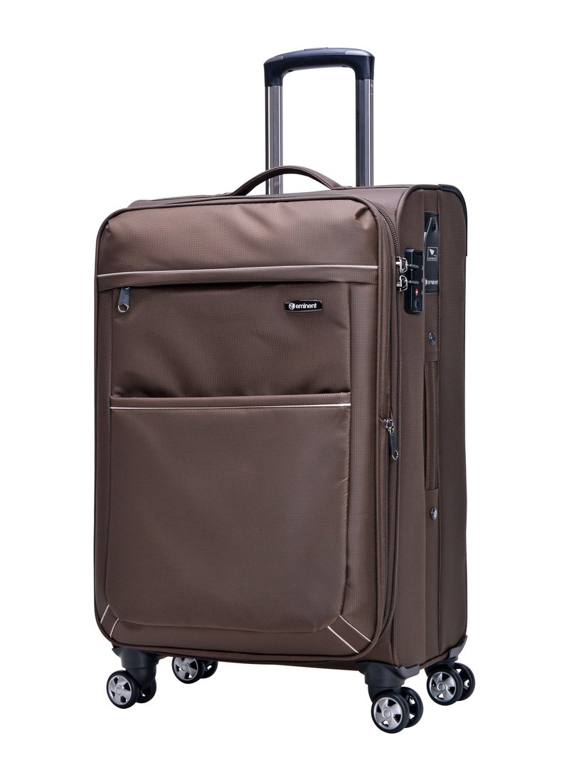 eminent - Soft Shell Travel Bag Expandable Trolley Luggage Set of 3 for Unisex Polyester Light Weight Suitcase with TSA lock 4 Quiet Double Spinner Wheels V6093SZ Camel - Image 1