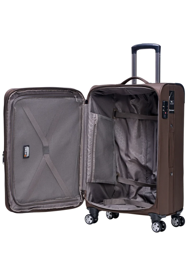 إيمينينت Soft Shell Travel Bag Expandable Trolley Luggage Set of 3 for Unisex Polyester Light Weight Suitcase with TSA lock 4 Quiet Double Spinner Wheels V6093SZ Camel
