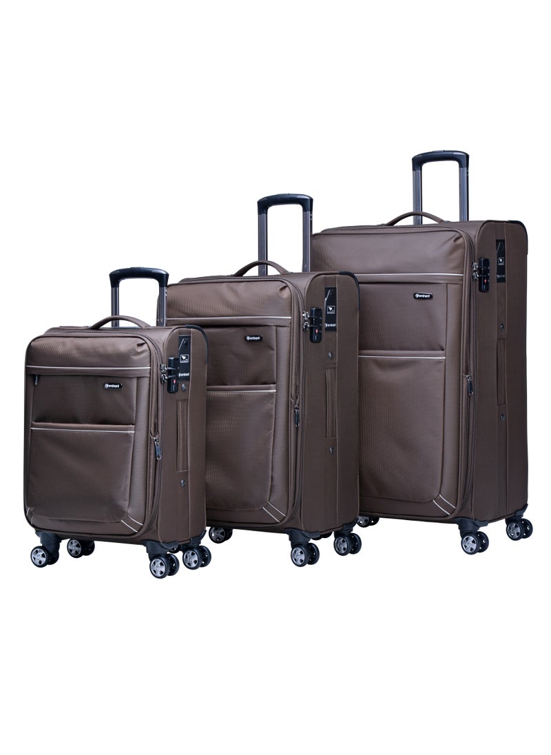 eminent - Soft Shell Travel Bag Expandable Trolley Luggage Set of 3 for Unisex Polyester Light Weight Suitcase with TSA lock 4 Quiet Double Spinner Wheels V6093SZ Camel - Image 1