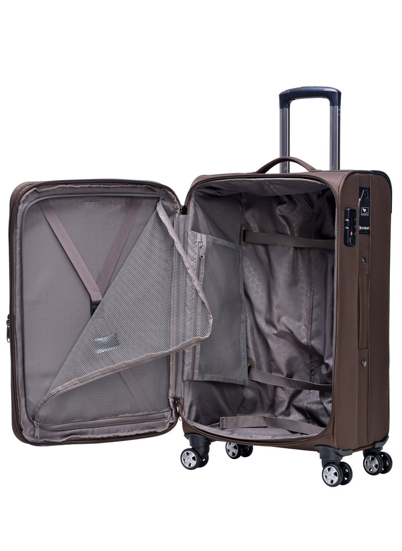 eminent - Soft Shell Travel Bag Expandable Trolley Luggage Set of 3 for Unisex Polyester Light Weight Suitcase with TSA lock 4 Quiet Double Spinner Wheels V6093SZ Camel - Image 1