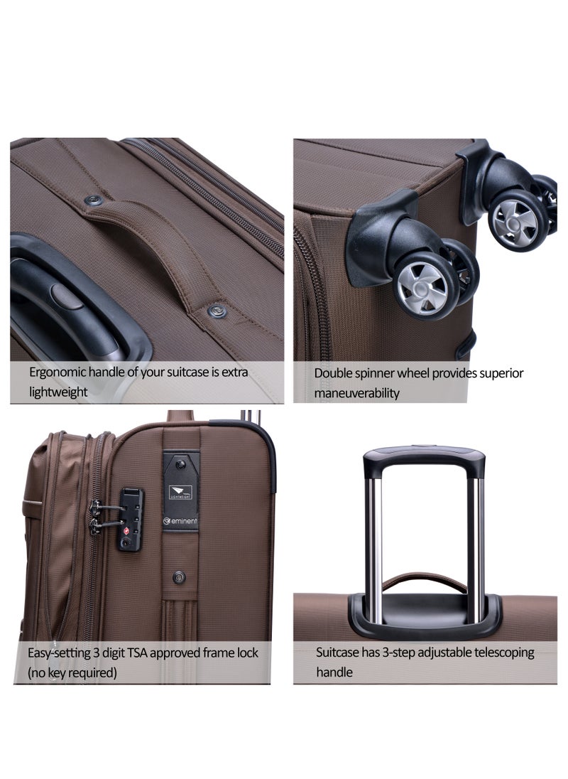 eminent - Soft Shell Travel Bag Expandable Trolley Luggage Set of 3 for Unisex Polyester Light Weight Suitcase with TSA lock 4 Quiet Double Spinner Wheels V6093SZ Camel - Image 1