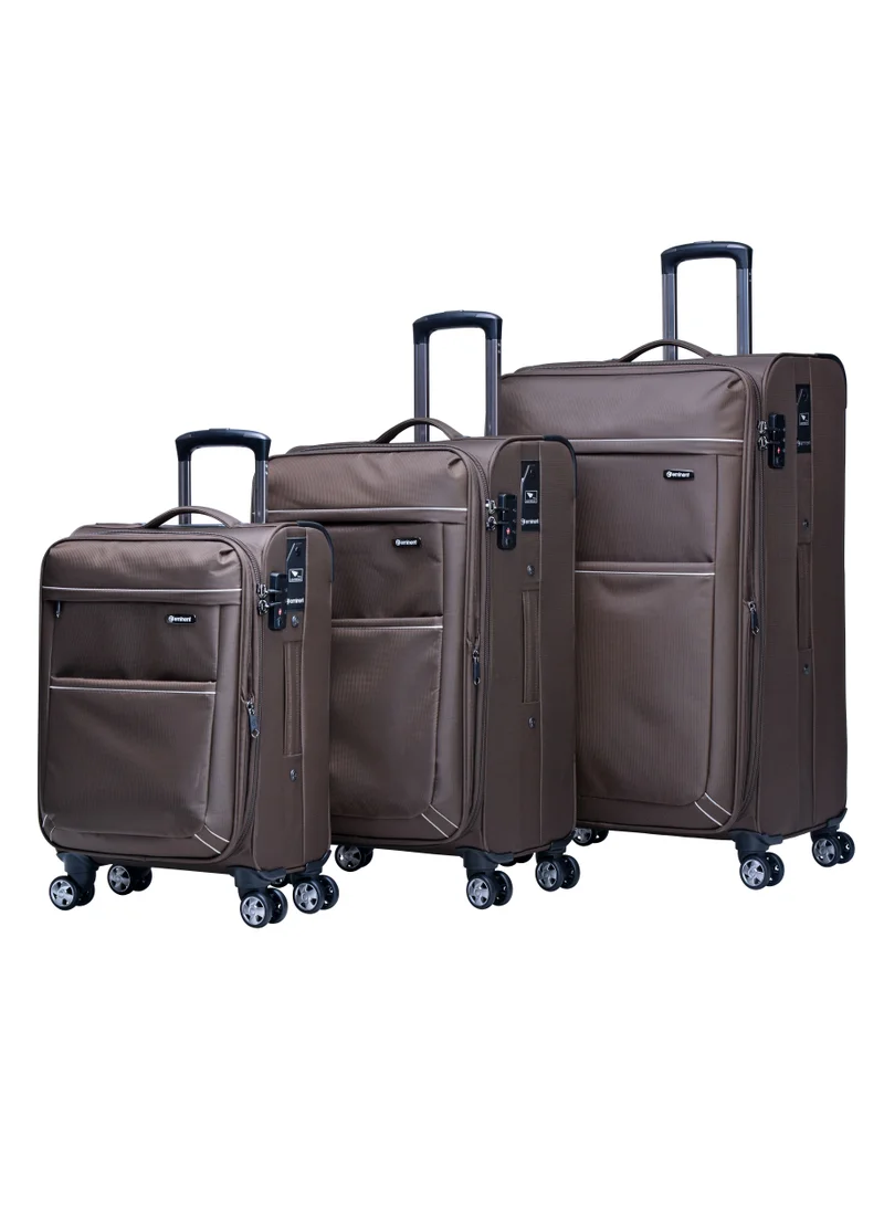 إيمينينت Soft Shell Travel Bag Expandable Trolley Luggage Set of 3 for Unisex Polyester Light Weight Suitcase with TSA lock 4 Quiet Double Spinner Wheels V6093SZ Camel