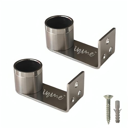 Inme Heavy Duty Stainless Steel Curtain Rod Holder, Wall to Ceiling Mount Bracket - 3 Inch (Silver) With Screws and Wall Plugs Included (Pack of 2) - Image 1