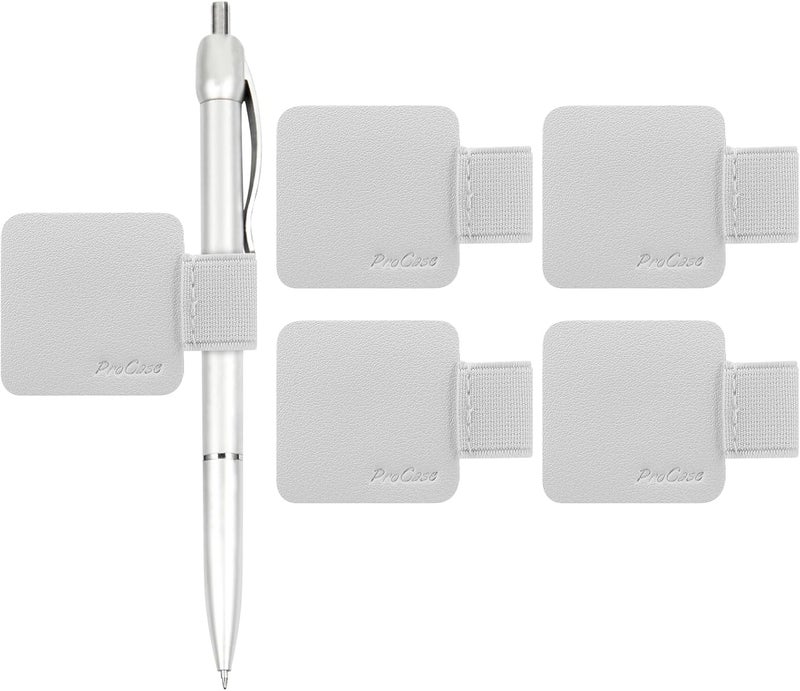 Procase (5 Pack) Pen Loop Holder for Notebooks Journals Planners Tablet Case, Self Adhesive Leather Pencil Holder with Elastic Loop for Pens, Apple Pencil, Stylus Pen -Silver - Image 1