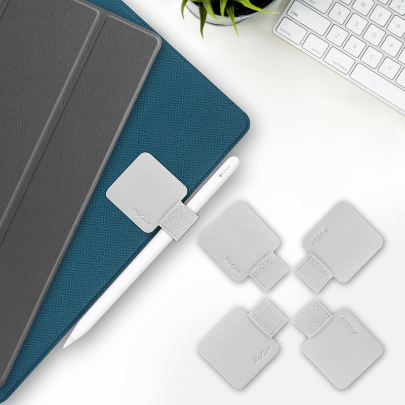 Procase (5 Pack) Pen Loop Holder for Notebooks Journals Planners Tablet Case, Self Adhesive Leather Pencil Holder with Elastic Loop for Pens, Apple Pencil, Stylus Pen -Silver - Image 2