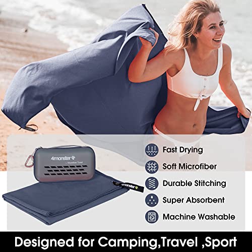 4Monster Camping Towels Super Absorbent, Fast Drying Microfiber Travel Towel, Quick Dry Ultra Soft Compact Gym Towel for Swimming Beach Hiking Yoga Travel Sports Backpack (71.00" x 35.00", Navy Blue) - Image 2