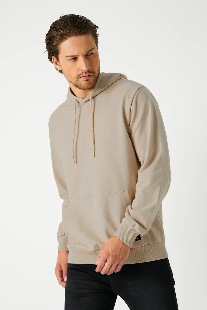 mmetalic Beige Men's Hooded Kangaroo Pocket Sweatshirt