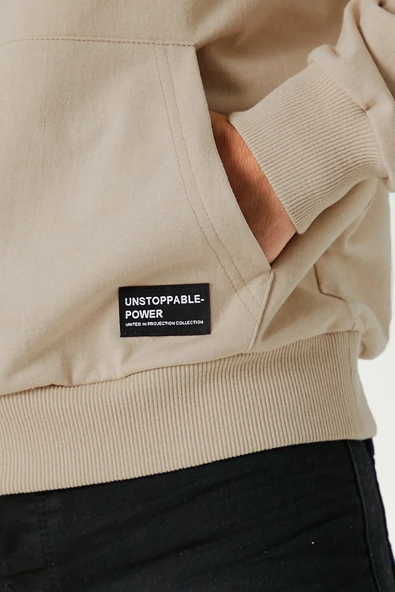 mmetalic Beige Men's Hooded Kangaroo Pocket Sweatshirt