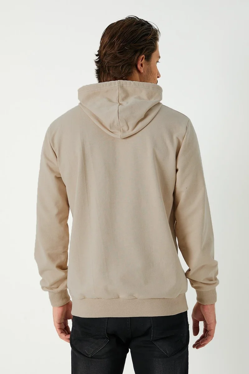 mmetalic Beige Men's Hooded Kangaroo Pocket Sweatshirt