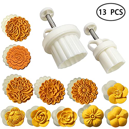 FineGood 2 Set Mooncake Mould Press with 11 Stapms, FineGood DIY Cookie Cutter 50g 100g Flower Press Mooncake Mould Hand Pressure Mooncake Baking Tools - Image 3