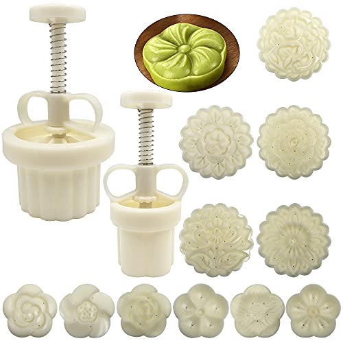 FineGood 2 Set Mooncake Mould Press with 11 Stapms, FineGood DIY Cookie Cutter 50g 100g Flower Press Mooncake Mould Hand Pressure Mooncake Baking Tools - Image 1