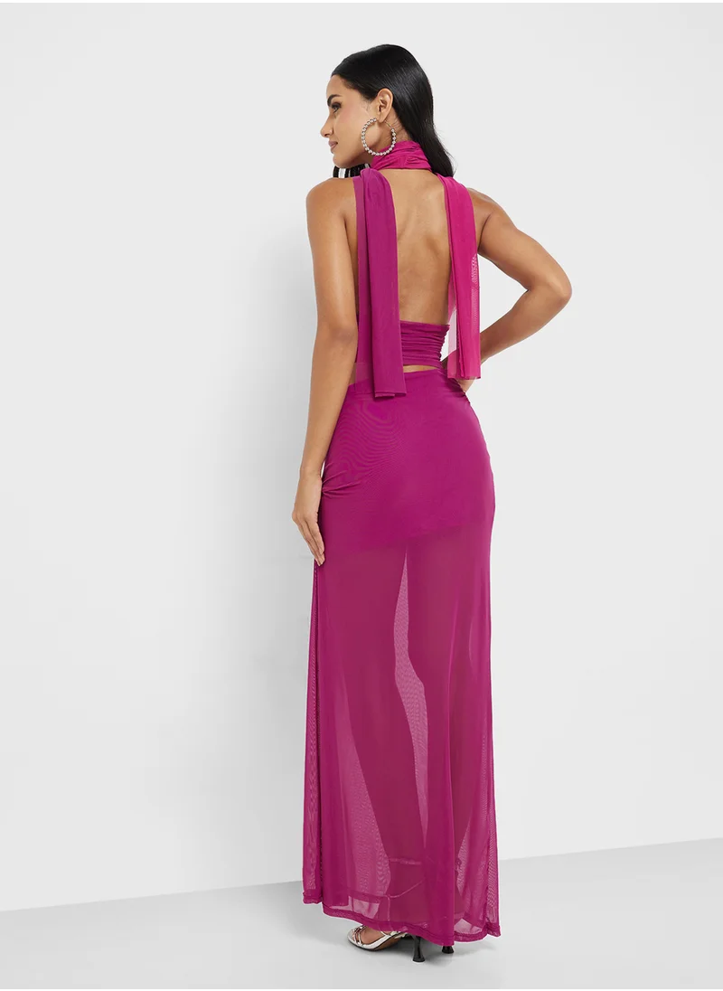 جينجر Halter Neck Top & Maxi Skirt Coord Set