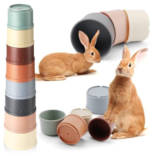 Iffitya 8 Pcs Stacking Cups for Rabbits Colorful Bunny Toys for Rabbits and Small Animals Nesting Rabbit Toys of Different Sizes Bunny Stacking Cups for Hiding Food and Playing - Image 1
