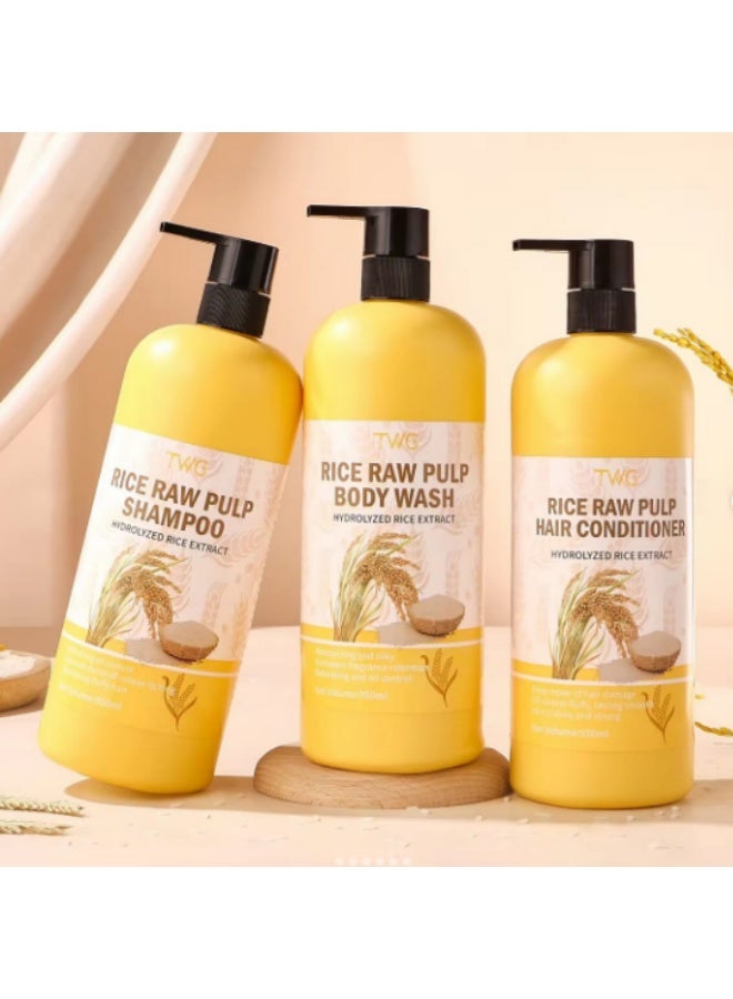 Rice Raw Pulp Shampoo And Conditioner Hair  Body Wash Set