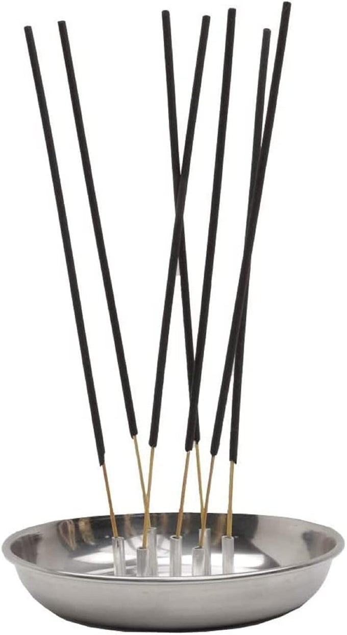 BRASS STEEL INCENSE STICKS HOLDER AGARBATTI STAND WITH ASH CATCHER 4 INCH ROUND SILVER1