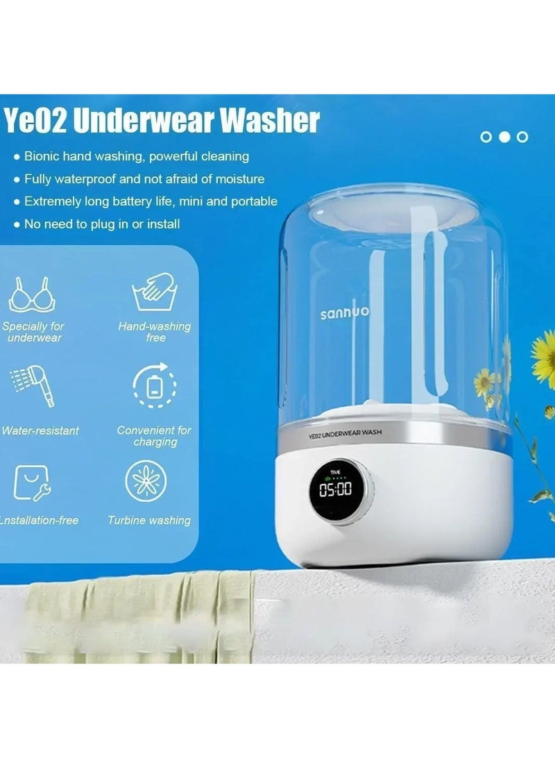 1L Mini Rechargeable Washing Machine Underwear cleaner Travel Portable  Socks Washing Machine Dehydratable Portable Laundry Bucket - Image 5