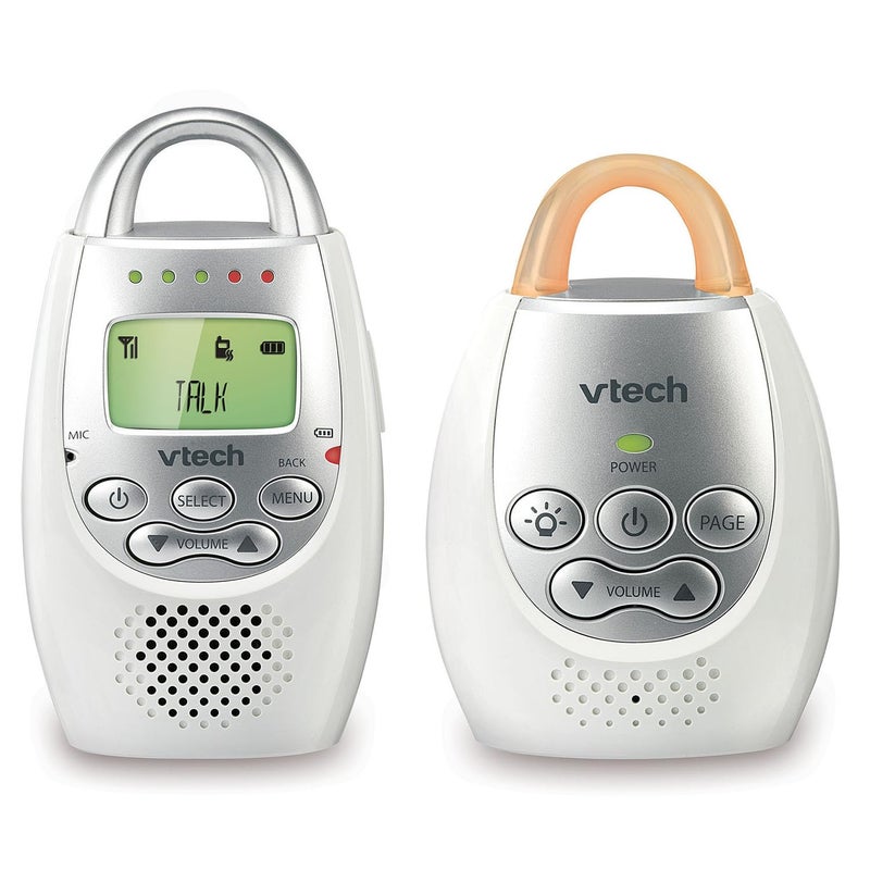 VTech Communications DM221 Audio Baby Monitor with up to 1,000 ft of Range, Vibrating Sound-Alert, Talk Back Intercom & Night Light Loop, White/Silver - Image 1