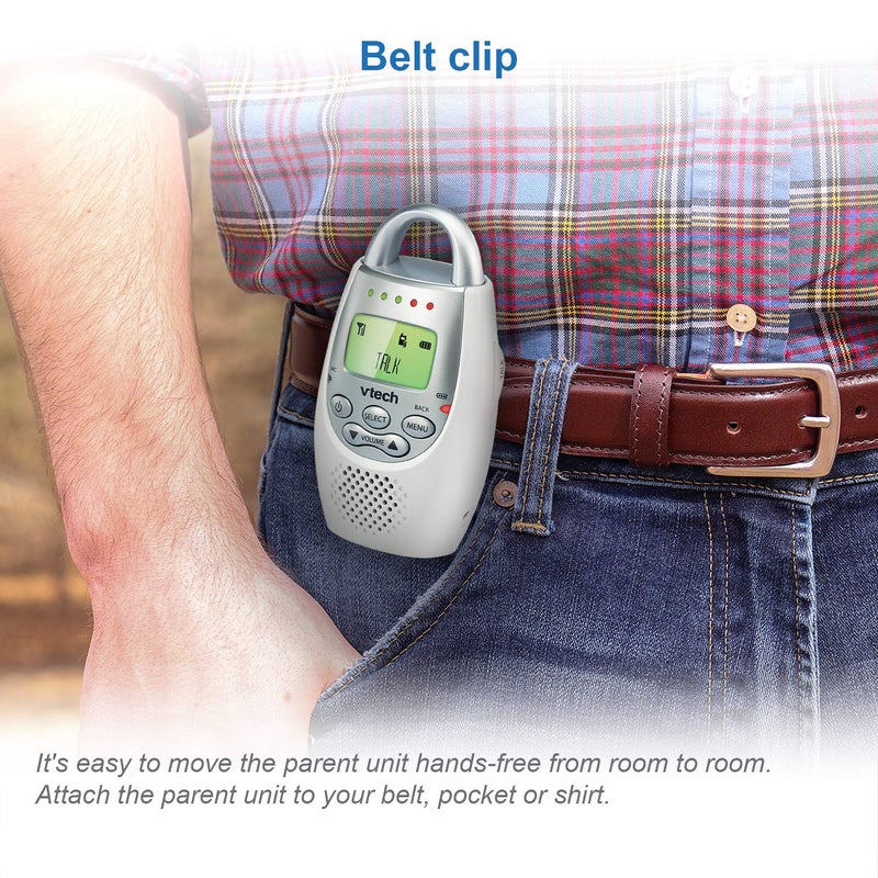 VTech Communications DM221 Audio Baby Monitor with up to 1,000 ft of Range, Vibrating Sound-Alert, Talk Back Intercom & Night Light Loop, White/Silver - Image 4