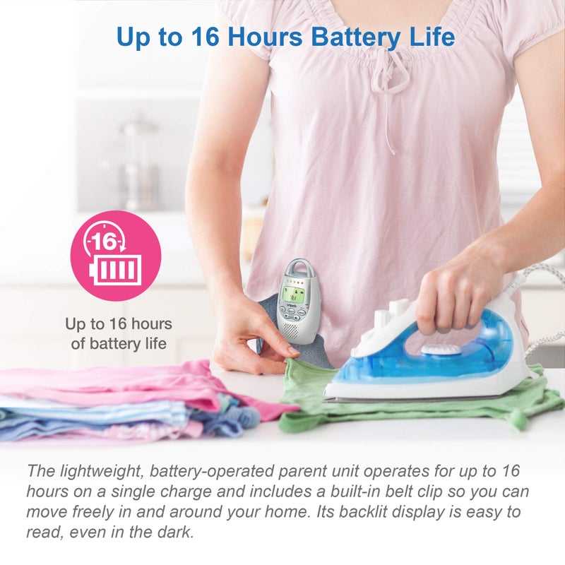 VTech Communications DM221 Audio Baby Monitor with up to 1,000 ft of Range, Vibrating Sound-Alert, Talk Back Intercom & Night Light Loop, White/Silver - Image 3