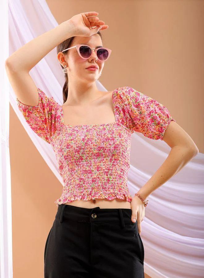 Freehand  Women Fitted Casual Floral Print Square Neck Top for Women | Best Price UAE