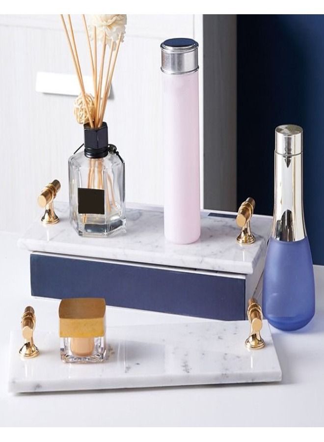 fashionhome صينية رخامية مستطيلة متعددة الاستخدامات مع مقابض معدنية على شكل T - Image 4