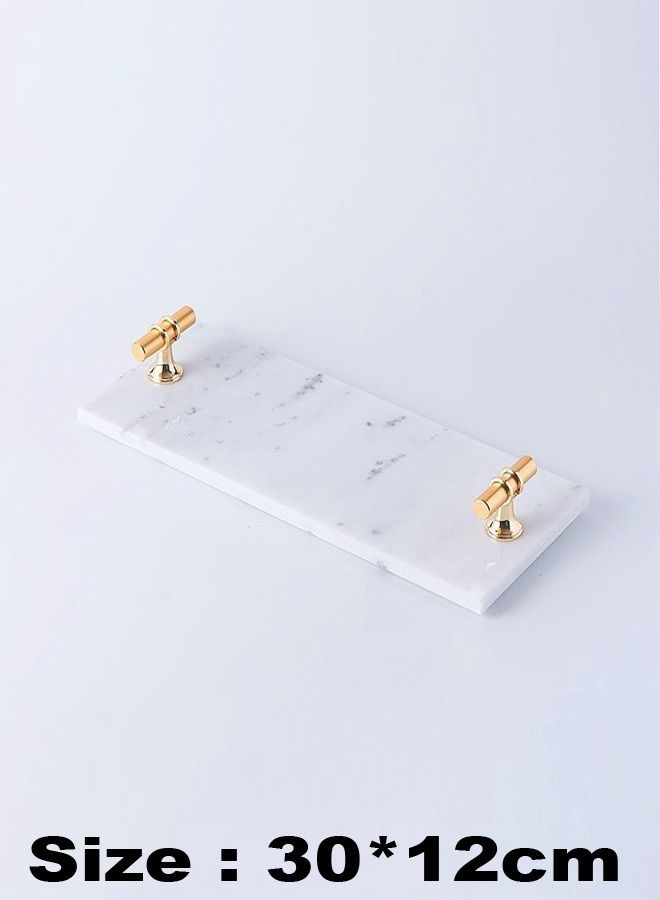 fashionhome صينية رخامية مستطيلة متعددة الاستخدامات مع مقابض معدنية على شكل T - Image 5