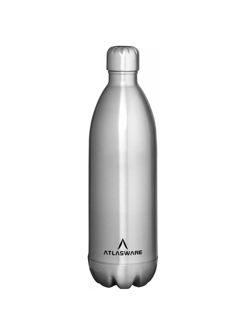 Atlasware Stainless Steel Vacuum Bottle, 1000 ml, Matt Steel, Insulated Hot & Cold Water Flask - Image 1