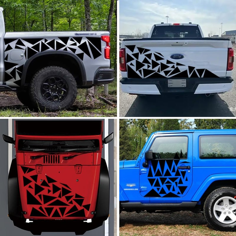 Leasinder 2pcs 53 * 17" Universal Triangles Car Decals Vinyl Auto DIY Car Body Side Sticker Graphics Racing Sports Accessories Exterior Decoration for Truck SUV Off-Road Vehicles (Triangle, Black) - Image 5