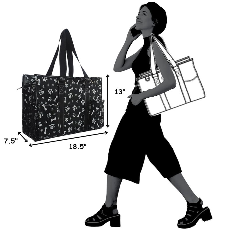 NGIL Zip-Top Tote Bag with Exterior Pockets for Working Women, Teachers, Nurses, and Moms, Design in USA (NGIL Zip-Printed Paws-black) - Image 4