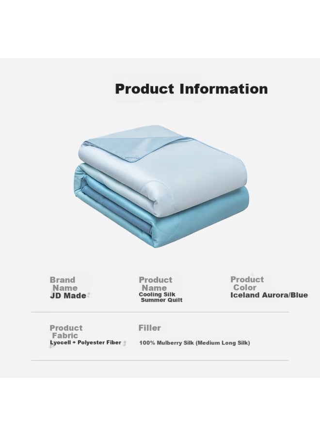 100% Silk Cooling Comforter, Washable Summer Quilt, No Duvet Cover Needed, Air Conditioning Summer Quilt, Iceland Aurora/blue 2.0x2.3m