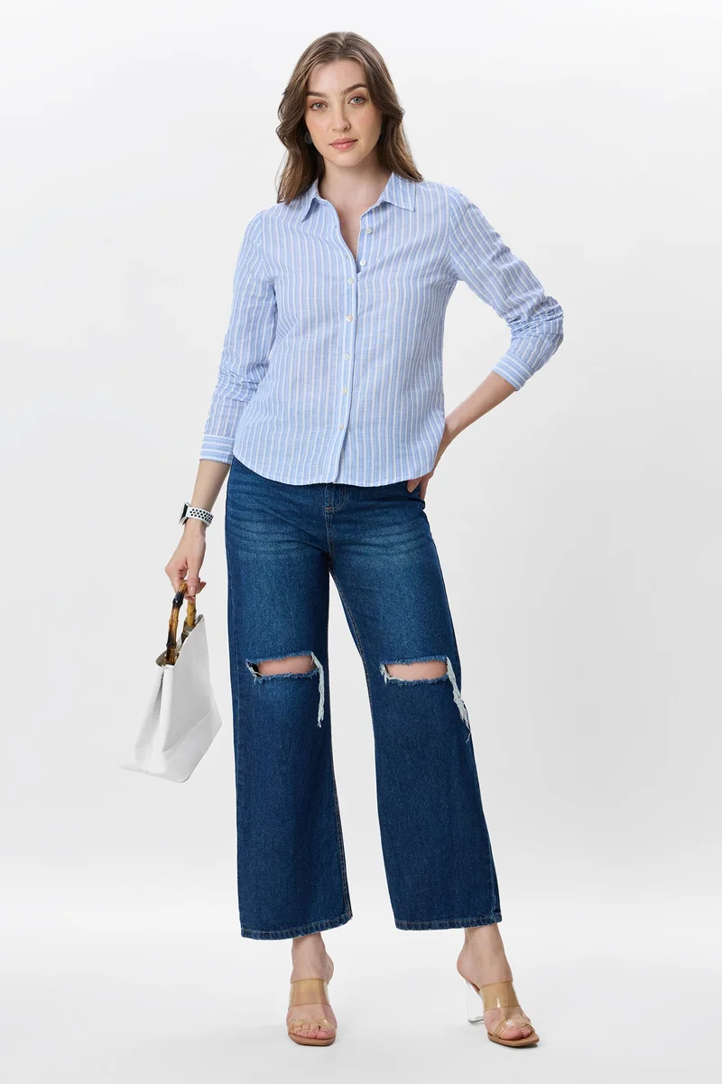 فيرجيو Stripes Linen Button Down Shirt for Women
