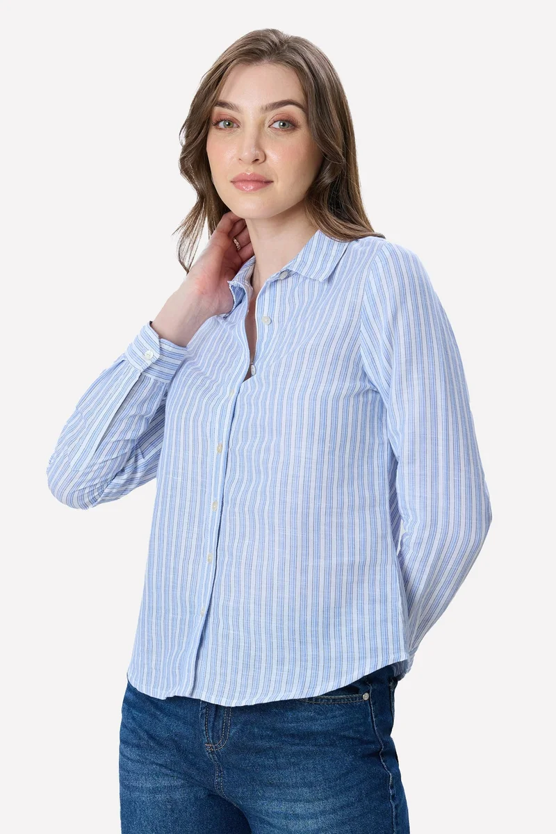 Virgio  Stripes Linen Button Down Shirt for Women for Women | Best Price UAE