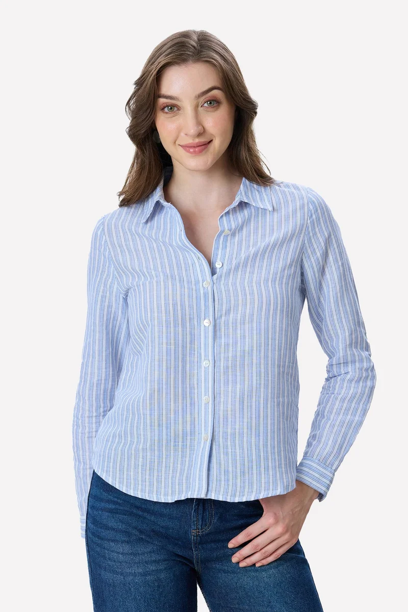 فيرجيو Stripes Linen Button Down Shirt for Women